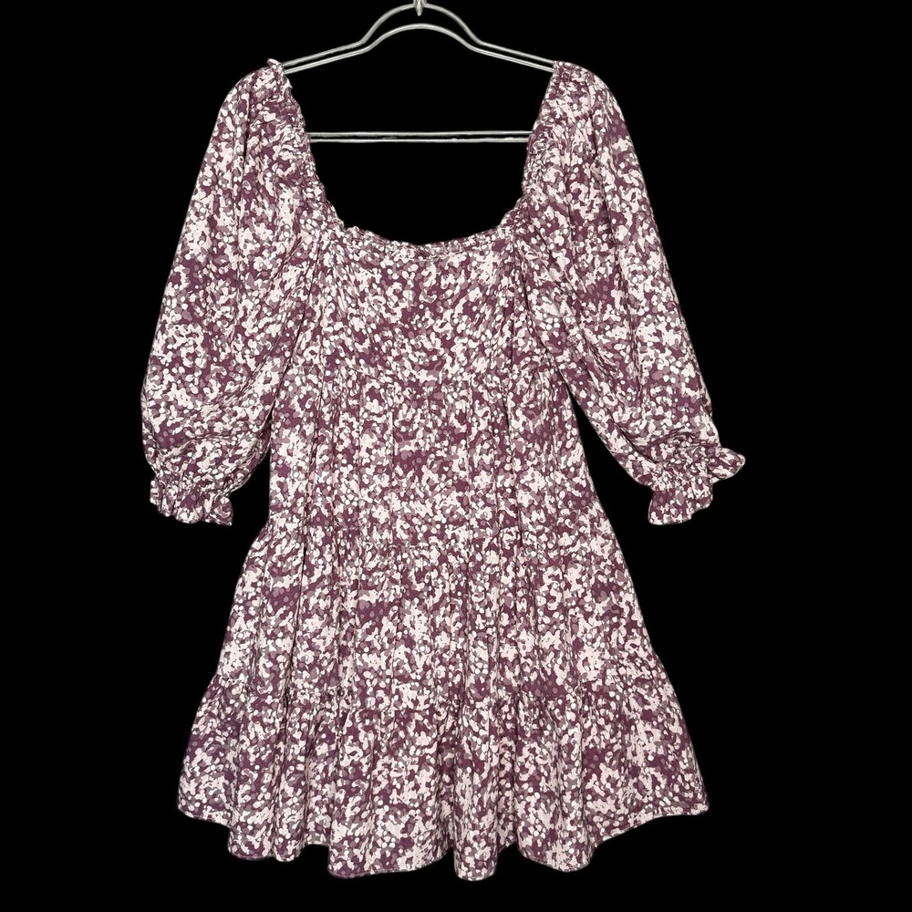 Storia‎ Square Neck Babydoll Mini Dress Size S Purple Pink Puff Sleeve Coquette
